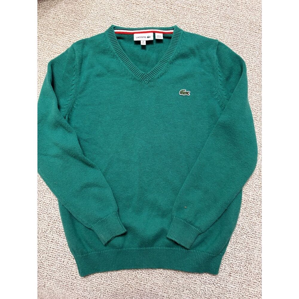 Vintage Lacoste Kid’s Teal V-Neck Cotton Sweater